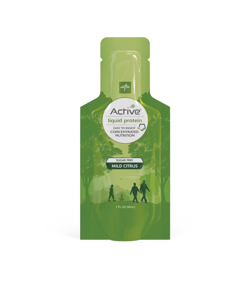 Medline Active Liquid Protein Sugar Free Mild Citrus Flavor 16 g of Protein High Protein Supplement 1 oz Packets Pack of 100