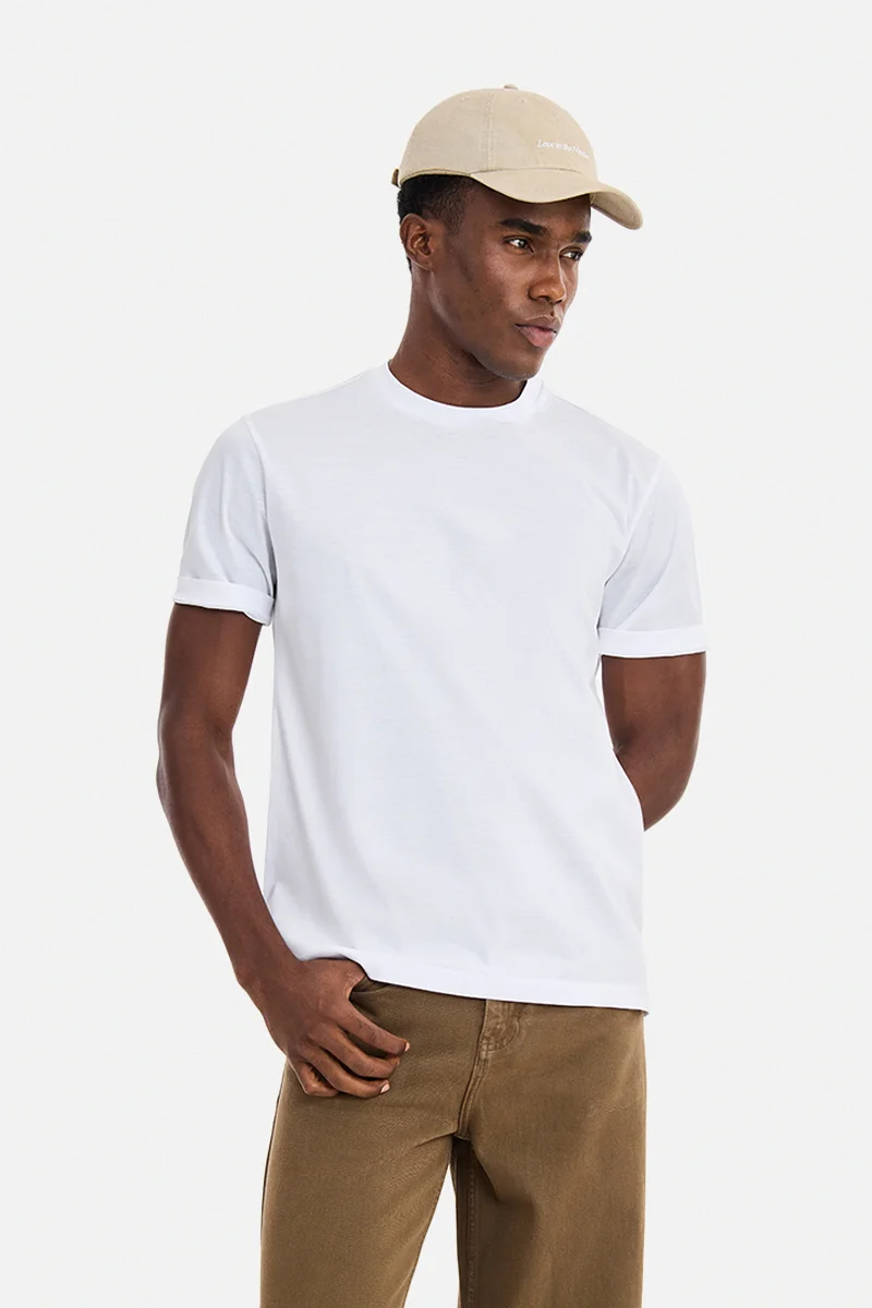 سنيتش White Solid Half Sleeve Regular Fit Luxe T-Shirt