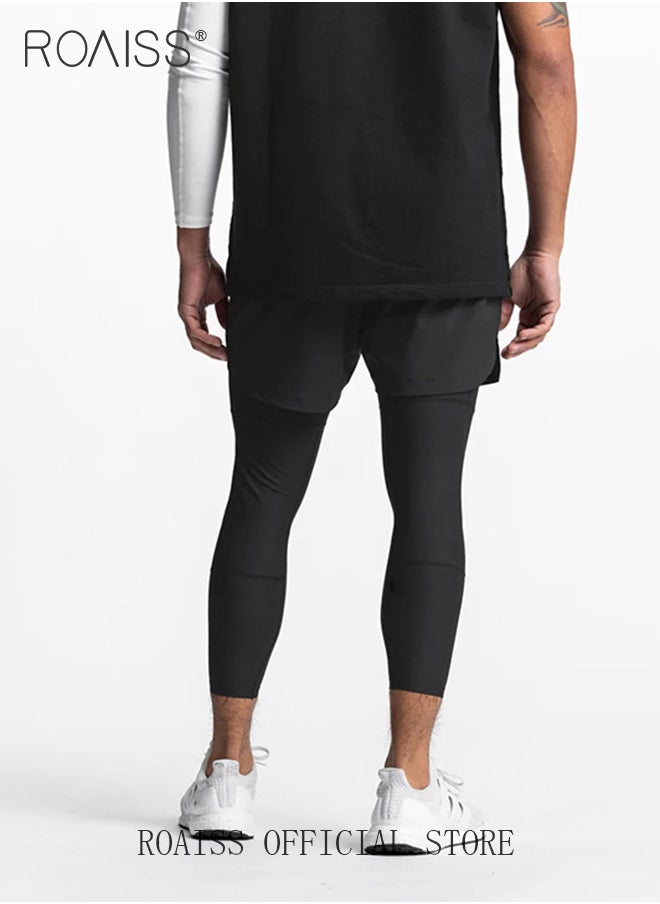 roaiss - Men Stretch Basketball Pants with Mesh Design Anti Exposure Breathable and Comfortable Outdoor Sports Cropped Breathable Fabric Quick Drying - Image 1