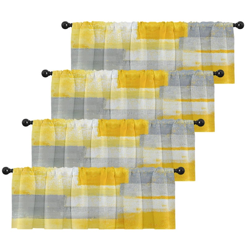 Emvency 4 Pack Valances Window Treatments, Yellow and Grey Abstract Modern Art Blackout Adjustable for Living Room Bathroom Bedroom Kitchen Over Sink, 18x52 Inch Rod Pocket Valances - Image 1