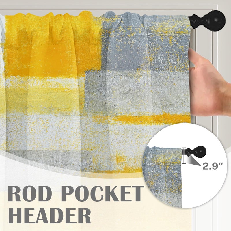 Emvency 4 Pack Valances Window Treatments, Yellow and Grey Abstract Modern Art Blackout Adjustable for Living Room Bathroom Bedroom Kitchen Over Sink, 18x52 Inch Rod Pocket Valances - Image 5