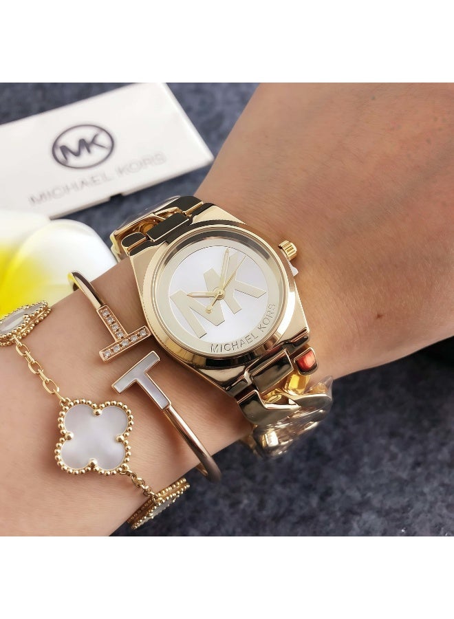 mk Michael Kors Classic Men's and Women's Fashion Multi functional Alloy Round Quartz Watch Stainless Steel Strap 30mm - Image 3