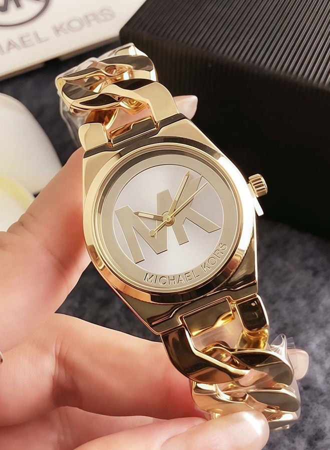 mk Michael Kors Classic Men's and Women's Fashion Multi functional Alloy Round Quartz Watch Stainless Steel Strap 30mm - Image 1