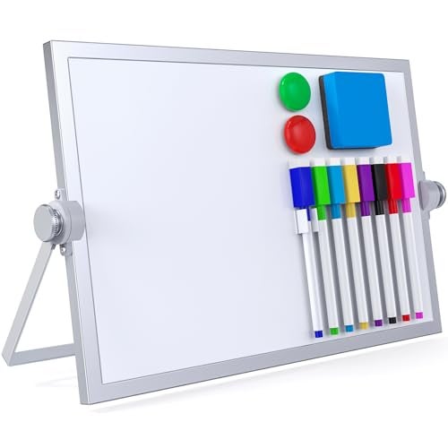 Laokiiy Small Dry Erase White Board Magnetic Desktop Whiteboard with Stand Dry Eease Board Mini Easel Double Sided on Table Top with Holder for Kids Drawing Teacher Instruction - Image 1