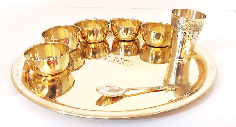 KBB Brass THALI Dinner Set Plain Design18 INCH THALISpecial 8 Pieces - Image 3