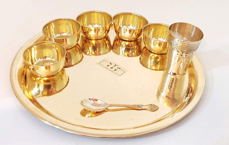 KBB Brass THALI Dinner Set Plain Design18 INCH THALISpecial 8 Pieces - Image 2