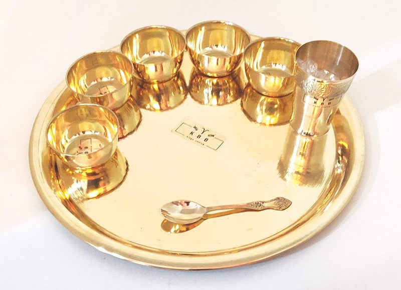 KBB Brass THALI Dinner Set Plain Design18 INCH THALISpecial 8 Pieces - Image 1