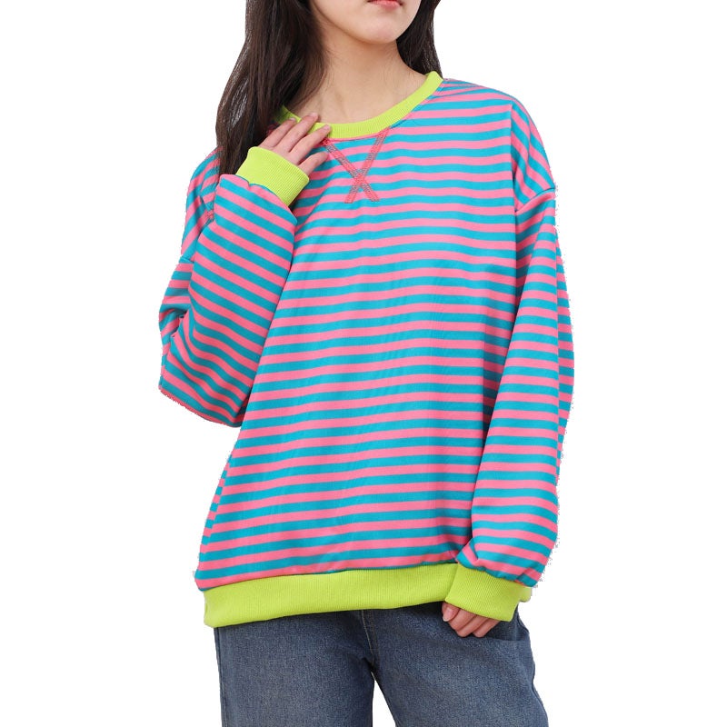 Stripesd Pattern Round Neck Trendyy Spring Simple Home Casual Long-Sleeved Pullover Color Matching T-Shirt - Image 5