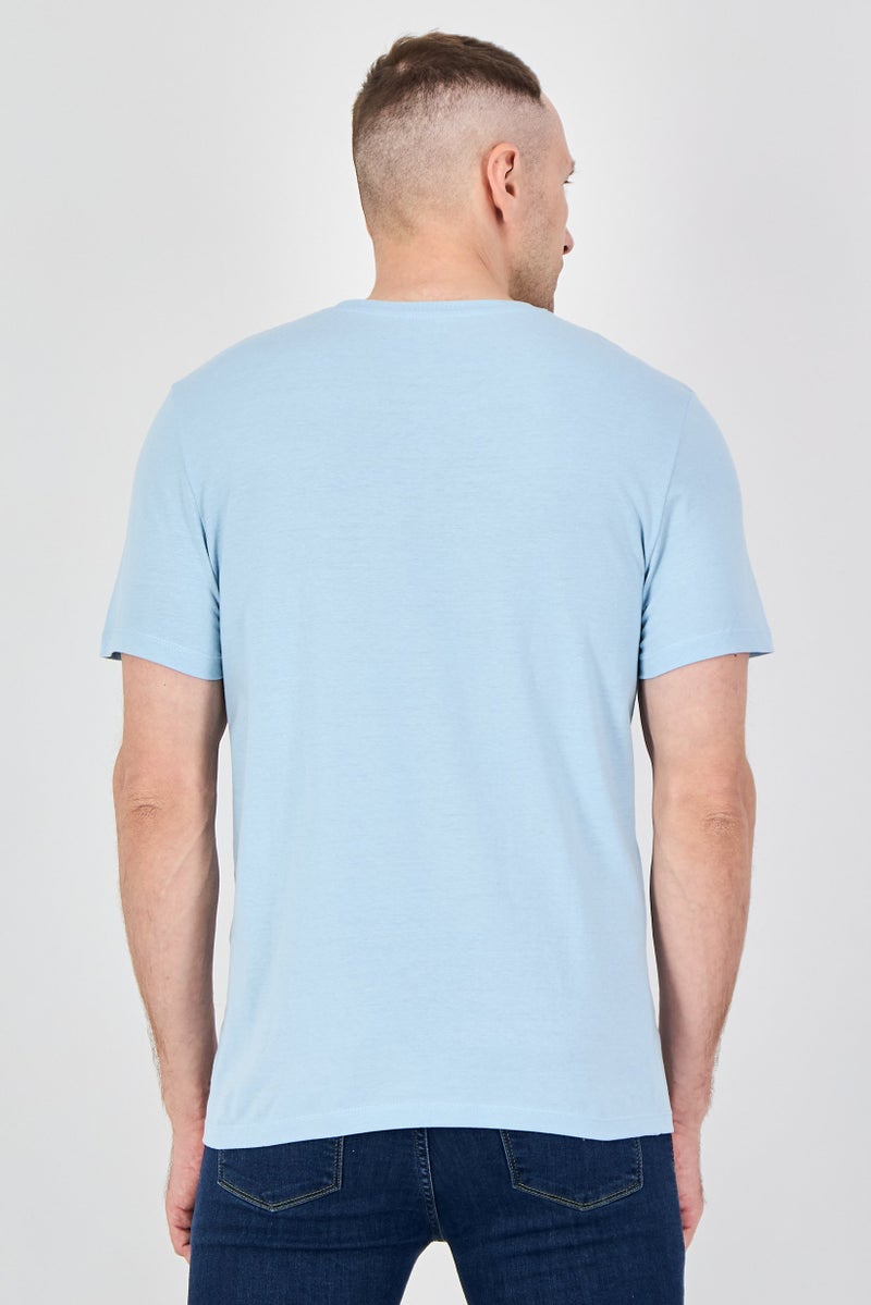 Celio Men Crew Neck Short Sleeve Graphic Print T-Shirt, Light Blue - Image 3