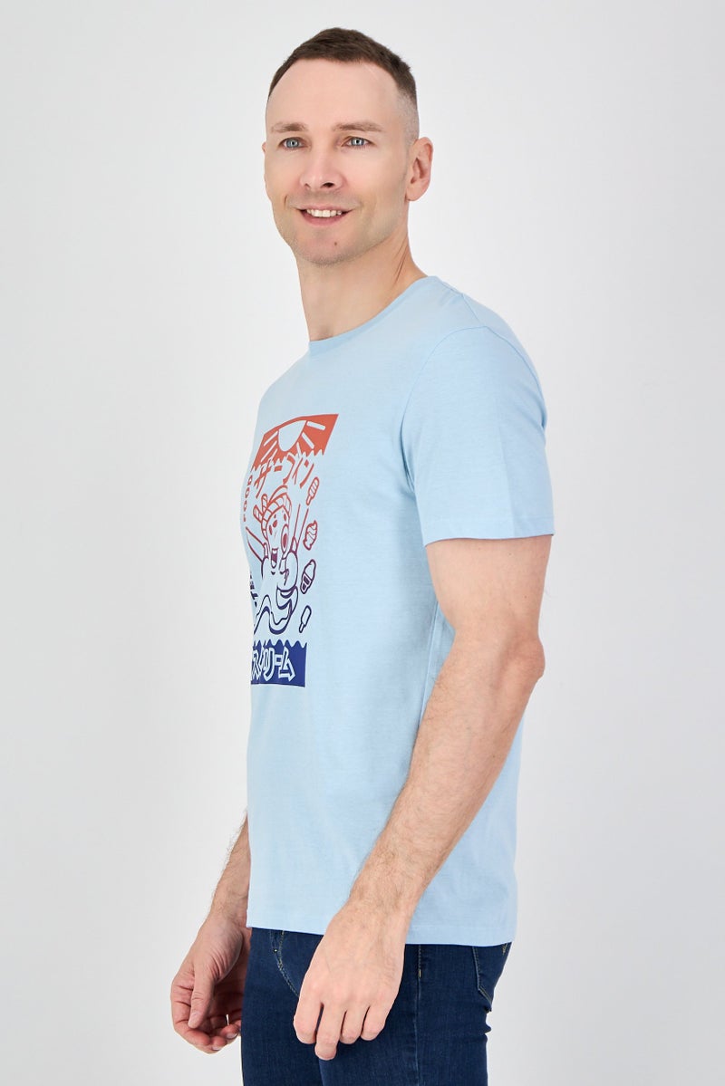 Celio Men Crew Neck Short Sleeve Graphic Print T-Shirt, Light Blue - Image 2