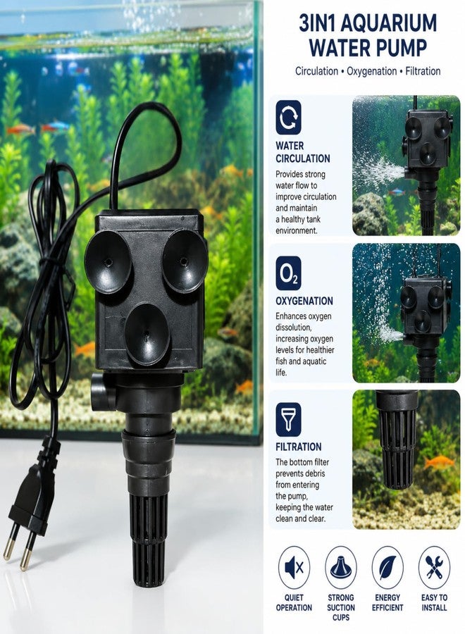 VAYINATO PS 750 3-in-1 Submersible Aquarium Pump 15W for Fish Tank | Water Circulation, Oxygenation & Filtration | 1200L/H Aquarium Water Pump for Freshwater Tanks (PS 750) - Image 2