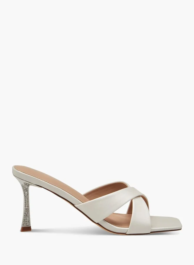 Women Textured Cross Strap Sandals with Stiletto Heels