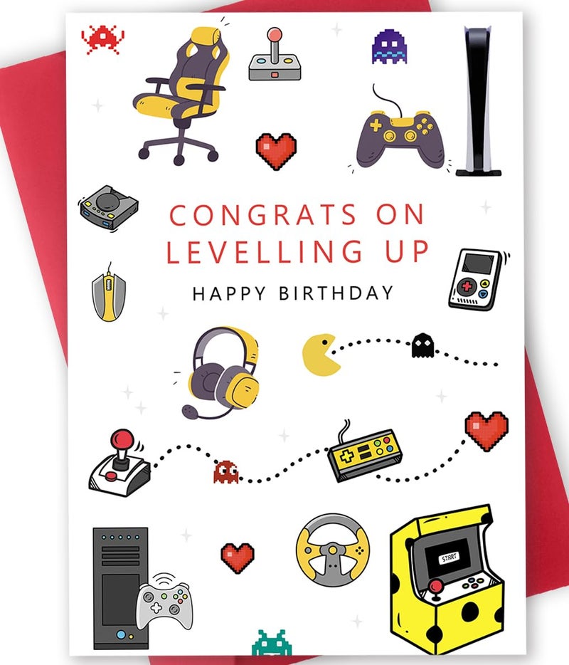 FANCYLUCKY Happy Birthday Gaming Letterpress Card for Him Her Funny Gamer Birthday Card for Son Daughter Unique Game Boy Birthday Card Game Birthday Party Decorations for Brother Boyfriend Husband - Image 2