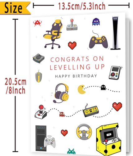 FANCYLUCKY Happy Birthday Gaming Letterpress Card for Him Her Funny Gamer Birthday Card for Son Daughter Unique Game Boy Birthday Card Game Birthday Party Decorations for Brother Boyfriend Husband - Image 3