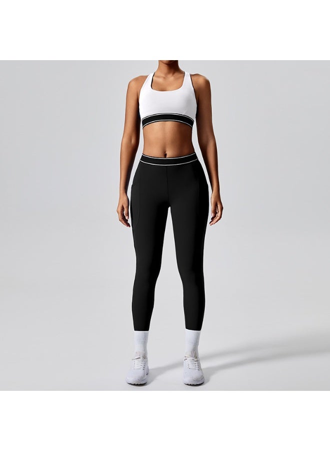 Sports Crop Top Pants 2 Piece Set Woman Sleeveless Strap Vest High Waist Trousers Women Yoga Running Gym Workout Fitness Clothes - Image 1