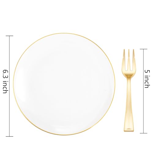 Festiva أطباق حلوى ذهبية 200 قطعة 6.3" مع شوك 5" - أطباق حلوى/كيك/مقبلات صغيرة قابلة للتصرف - تخدم 100 ضيف تشمل 100 طبق و100 شوكة لحفلات الزفاف وعيد الشكر وعيد الميلاد - Image 2