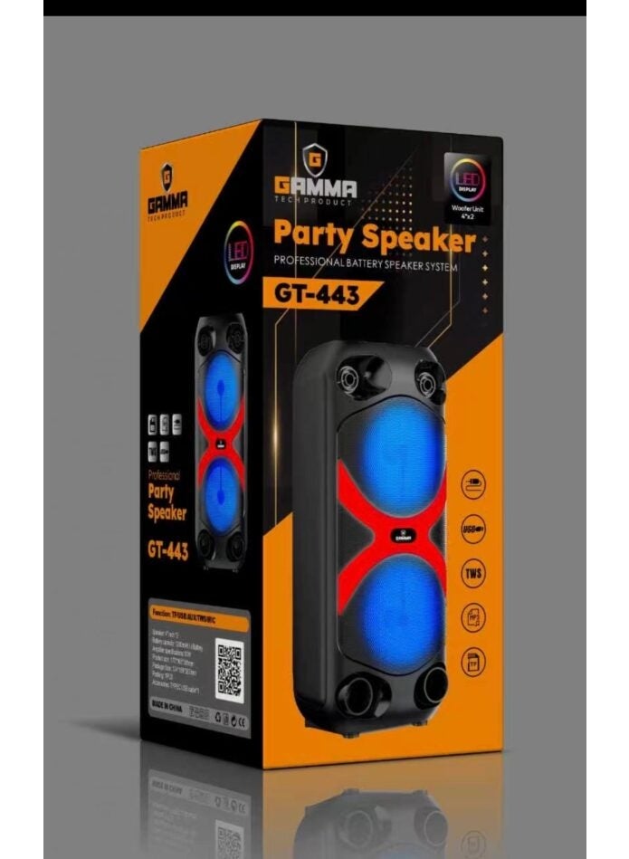 Gamma Portable Bluetooth Speaker Dual 4 Inch with 1200mAh Battery & Type-C Charging – GT-443 Black - Image 3