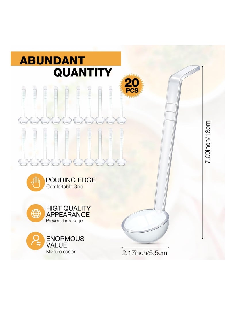 Zikra 20 Pcs 1 oz Plastic Small Ladles with 7 Inches Long Acrylic Handle, Mini Ladle for Serving Salsa Sauce, Dressing Punch Bowl, Sauces and Toppings, Transparent - Image 2