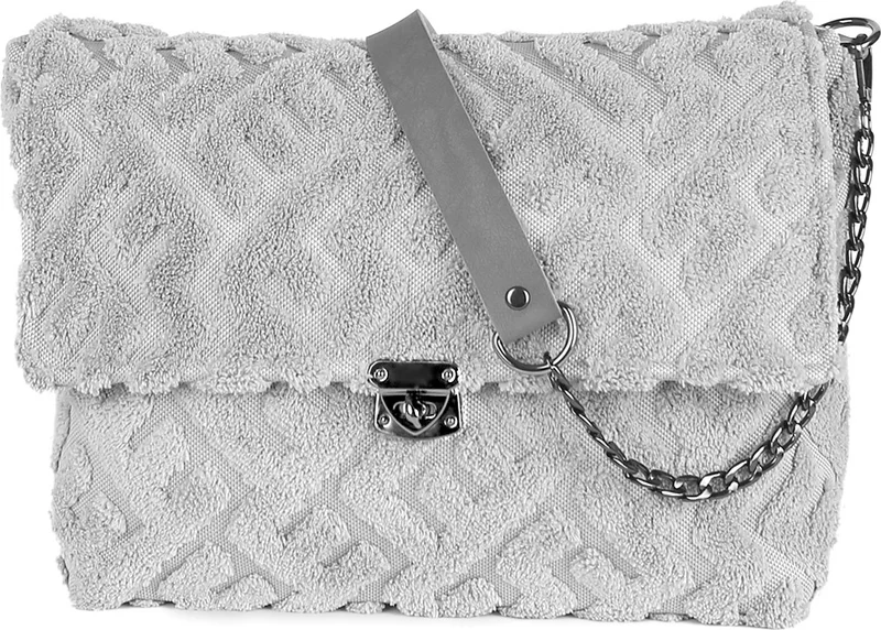 Hamur Dough Women's Fabric Hand and Shoulder Bag Maze Gray Fur Plush Knitted Crossbody Bag
