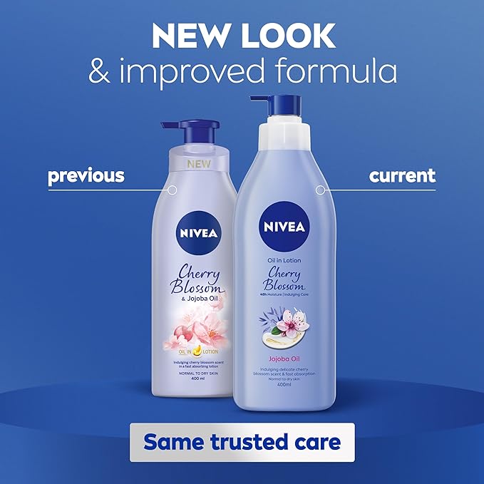 Nivea لوشن نيفيا بزيت الجوجوبا وزهرة الكرز 400 مل لوشن مرطب للجسم برائحة زهرة الكرز الفاخرة زيت الجوجوبا المغذي كريم مرطب يدوم 48 ساعة لوشن الجسم نيفيا