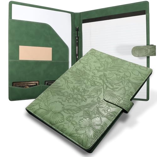Mkobon Professional Padfolio Portfolio Binder, Textured Embossing Faux Leather Folder Organizer for Letter Size Legal Pad Notepad Resume, Card Holder for Women Men Business Office Conference (Green) - Image 1