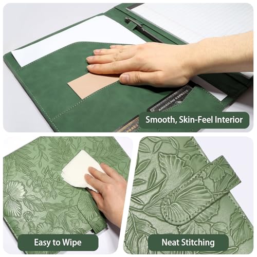 Mkobon Professional Padfolio Portfolio Binder, Textured Embossing Faux Leather Folder Organizer for Letter Size Legal Pad Notepad Resume, Card Holder for Women Men Business Office Conference (Green) - Image 5