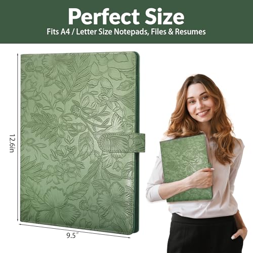Mkobon Professional Padfolio Portfolio Binder, Textured Embossing Faux Leather Folder Organizer for Letter Size Legal Pad Notepad Resume, Card Holder for Women Men Business Office Conference (Green) - Image 2