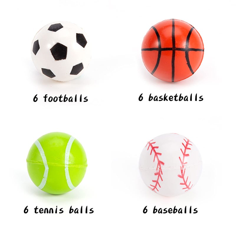 Pllieay 24pcs 4 Styles Bouncy Balls, Sports Rubber Balls for Kids Play Party Favors(27mm) - Image 2