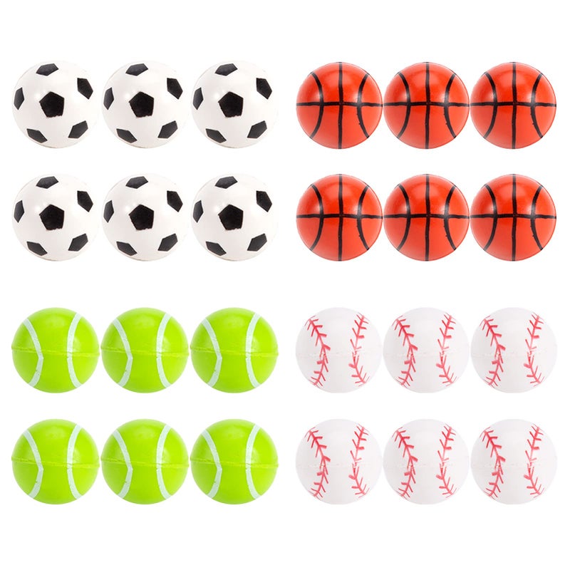 Pllieay 24pcs 4 Styles Bouncy Balls, Sports Rubber Balls for Kids Play Party Favors(27mm) - Image 1