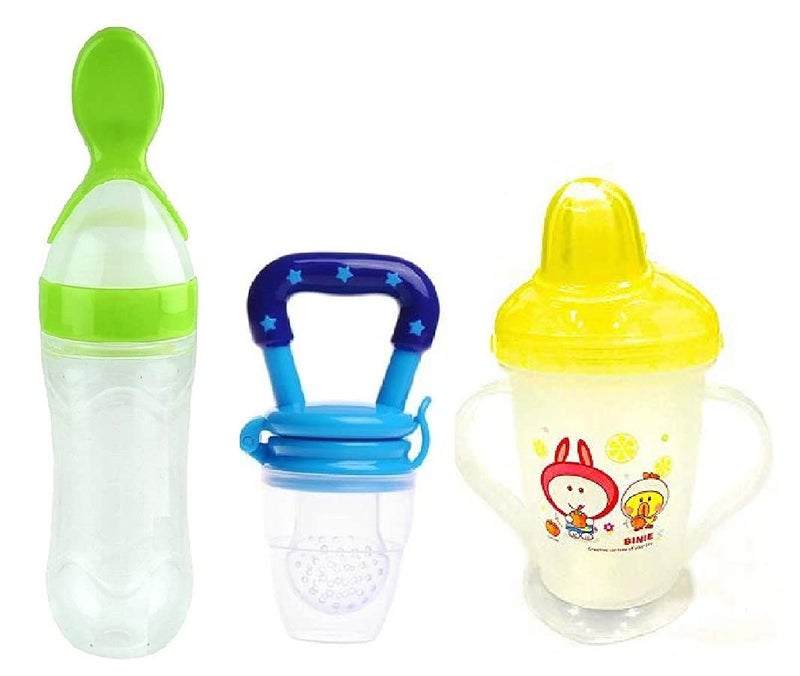 Lappu Baby Rice Paste Food Feeder with Baby Fruit Nibbler & Baby Spout Sipper Cup (Combo Super Saver Pack) (Multi.7) - Image 1