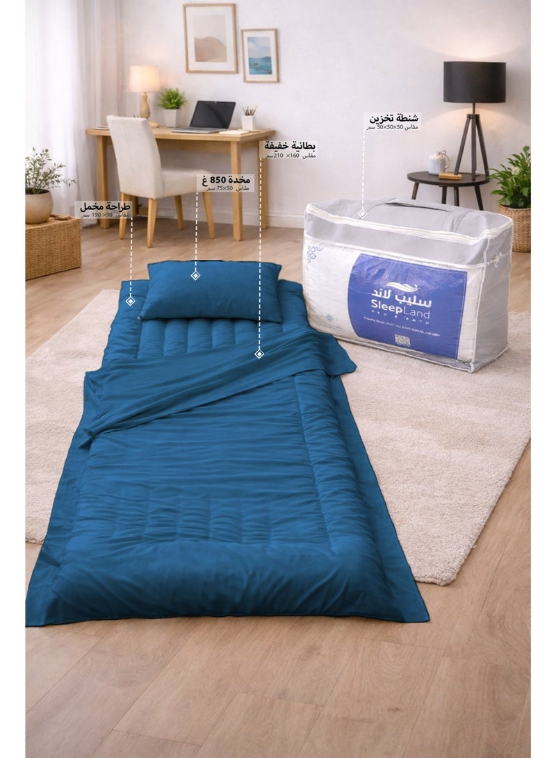 SleepLand Blue Guest and Travel Package with Mattress Pad Blanket Pillow and Storage Bag - Image 1