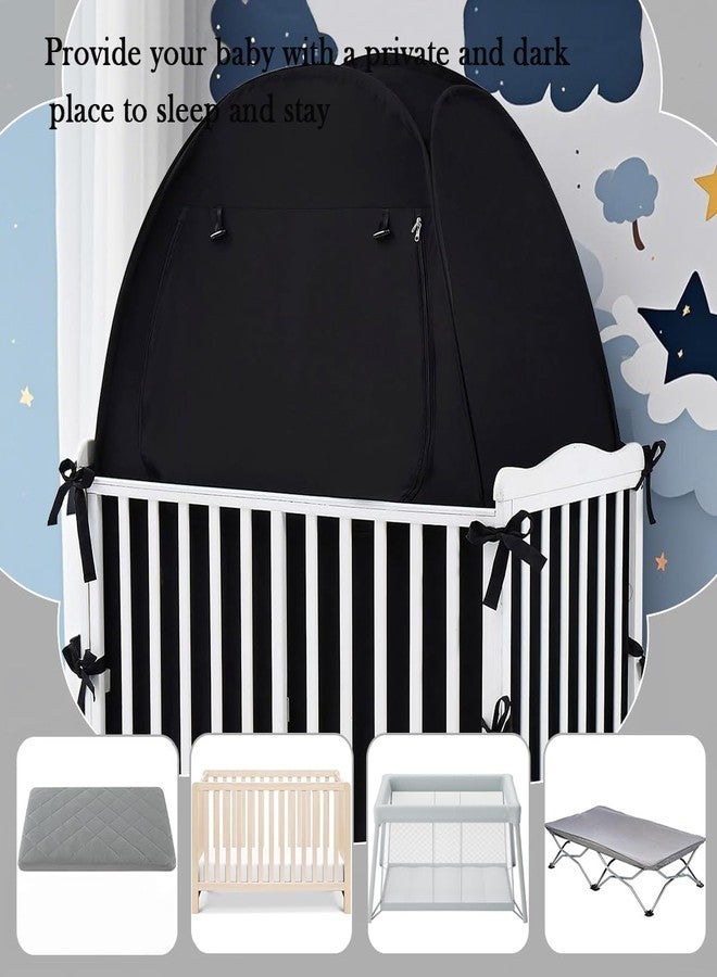 Akiky Pop Up Tent Crib Blackout Tent Mini Crib and Pack N Play Tent Travel Privacy Tent,Blackout Canopy Crib Cover, Sleep Pod for Kids Toddler Baby - Image 3