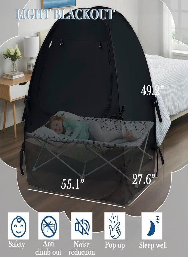 Akiky Pop Up Tent Crib Blackout Tent Mini Crib and Pack N Play Tent Travel Privacy Tent,Blackout Canopy Crib Cover, Sleep Pod for Kids Toddler Baby - Image 4