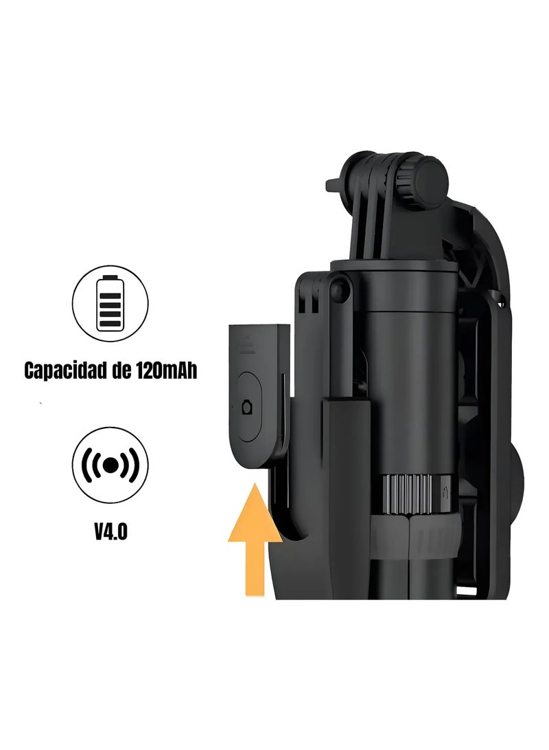 Green Tiger Multifunctional 3-in-1 Selfie Stick Tripod with Integrated Grip Handle and Detachable Bluetooth Remote - Black - Image 5