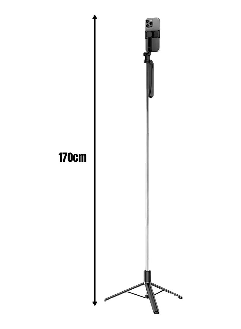 Green Tiger Multifunctional 3-in-1 Selfie Stick Tripod with Integrated Grip Handle and Detachable Bluetooth Remote - Black - Image 3