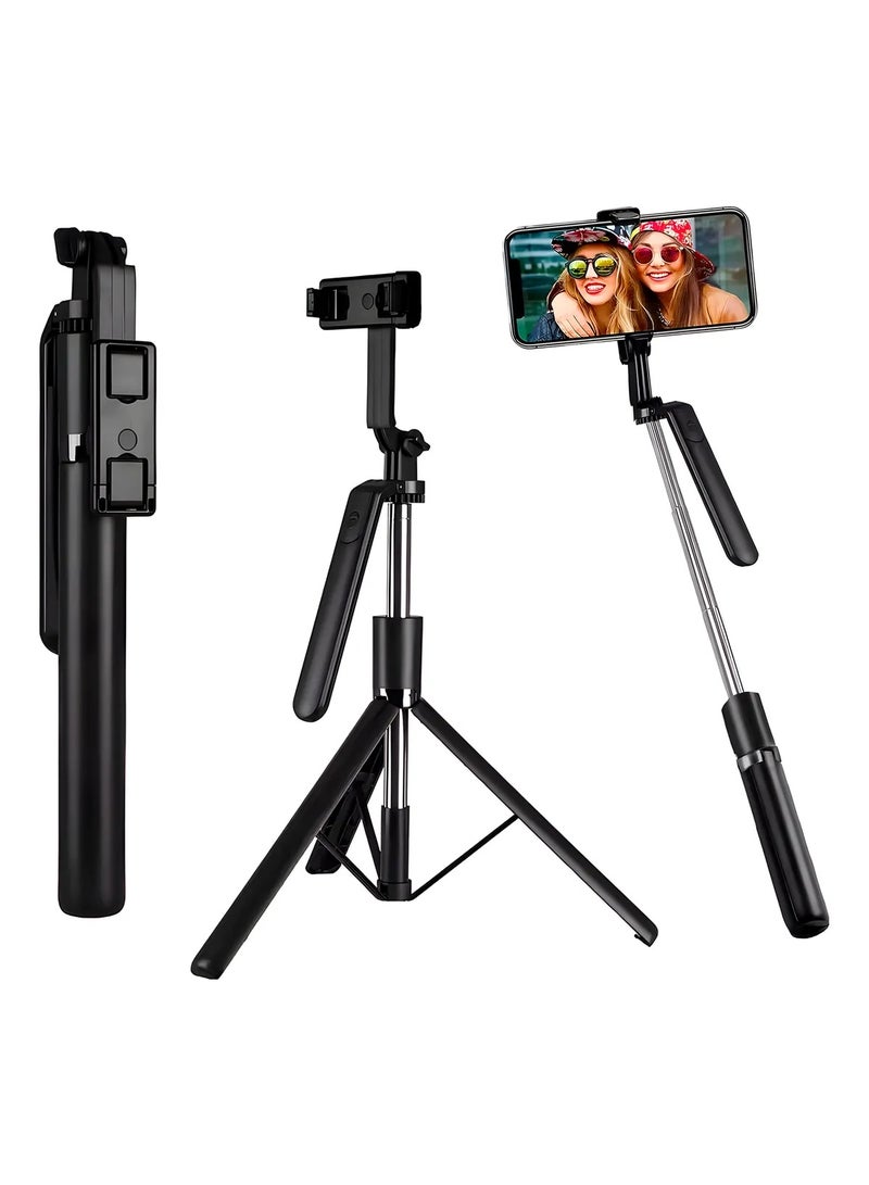 Green Tiger Multifunctional 3-in-1 Selfie Stick Tripod with Integrated Grip Handle and Detachable Bluetooth Remote - Black - Image 1