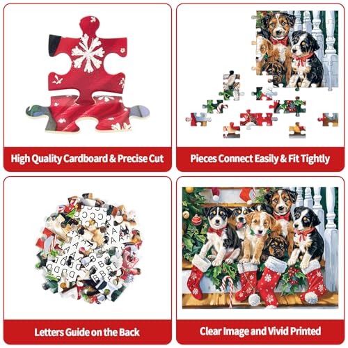 CHengQiSM Christmas Puzzle 100 Piece Puzzles for Kids Christmas Dogs Puzzle 100 Pieces Christmas Puppies Puzzle 100 Piece Puzzles for Adults Christmas Puzzle Puppies Puzzles for Kids Ages 610 Brain Teaser - Image 5