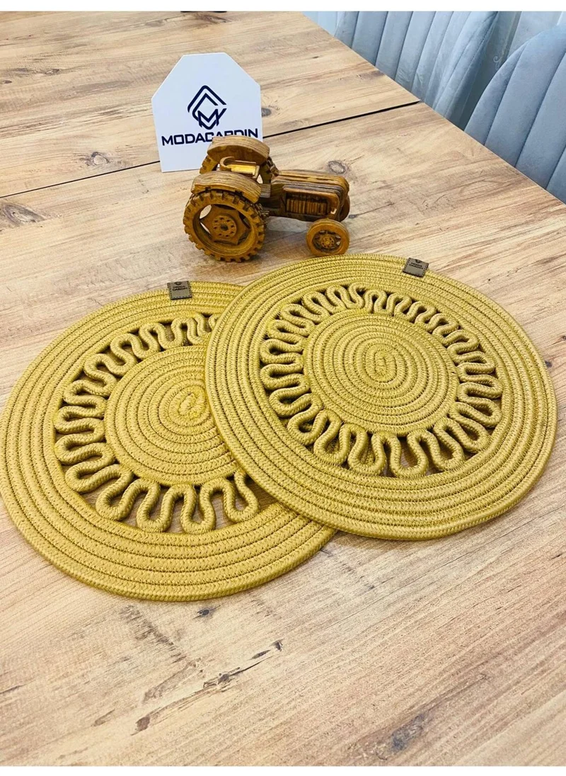 BDZ Deri BDZ Leather Wicker Jute Presentation Plate Mat American Service 2 Piece