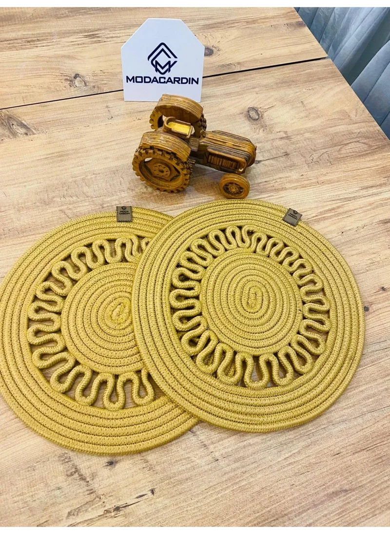 BDZ Deri BDZ Leather Wicker Jute Presentation Plate Mat American Service 2 Piece