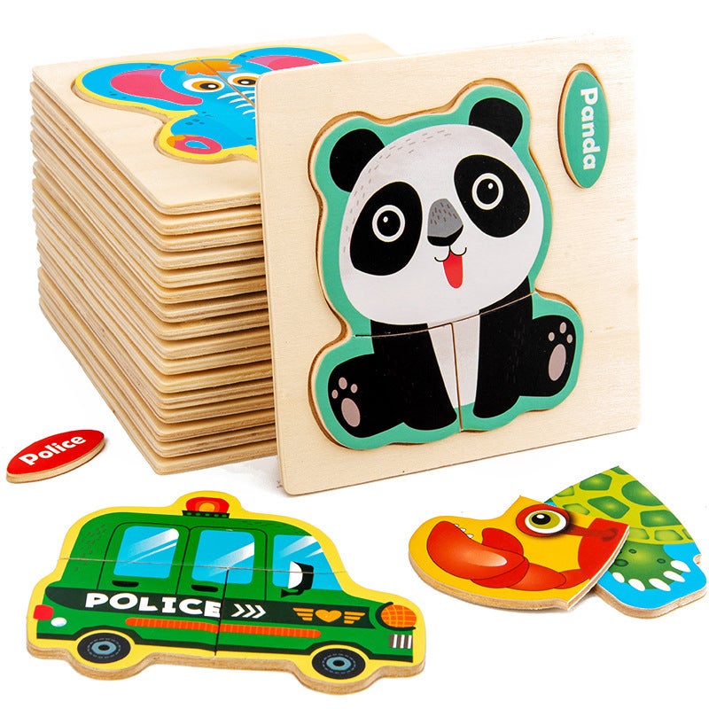 Wooden Kidsren'S Toys Cognitive Stereo Cartoon Pattern Puzzle Toys Early Education Educational Wooden Puzzle Toys - Image 5