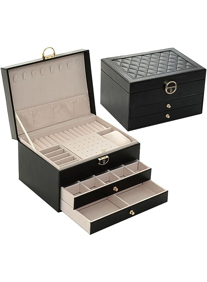 IAF Elegant Jewelry Organizer Compact Jewelry Box PU Leather Storage Case for Earrings Rings with Code Lock - Image 1