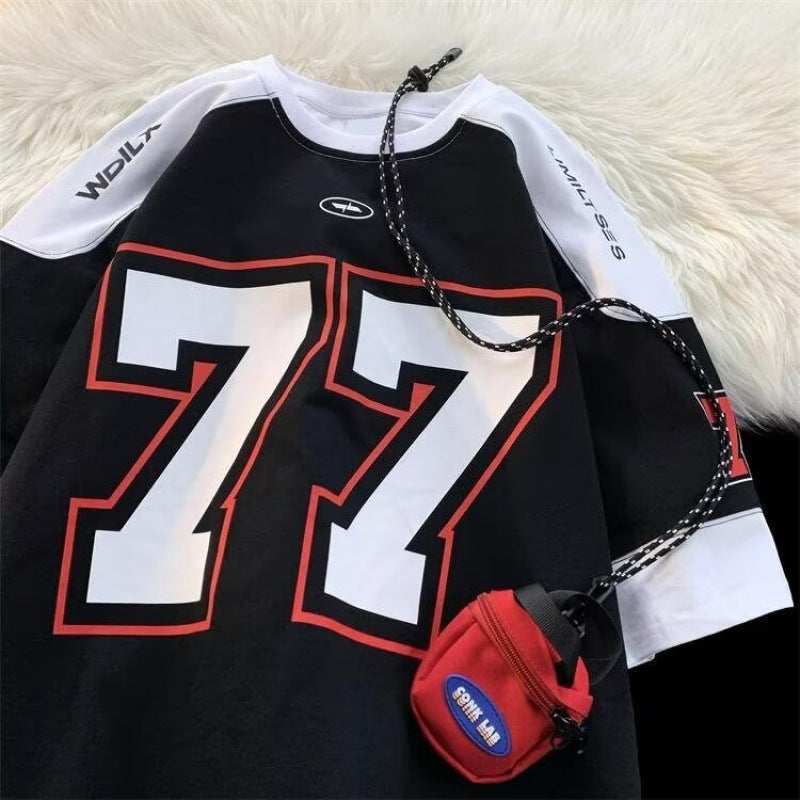 Generic Retro Hockey Short Sleeve Tee for Men Black - Image 1