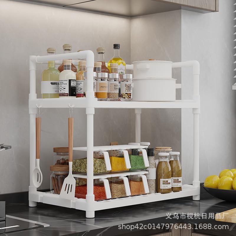 Olpad Expandable 2 Tier SS Kitchen Shelf Organizer Countertop Rack Space Saving Kitchen Free Standing Rack for Cosmetics, Stationary and Jars Organization Oven Stand Compact & Convenient (2 layer, White) - Image 2