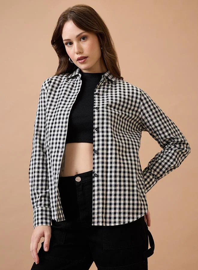 globus Women Gingham Print Collared Neck Shirt