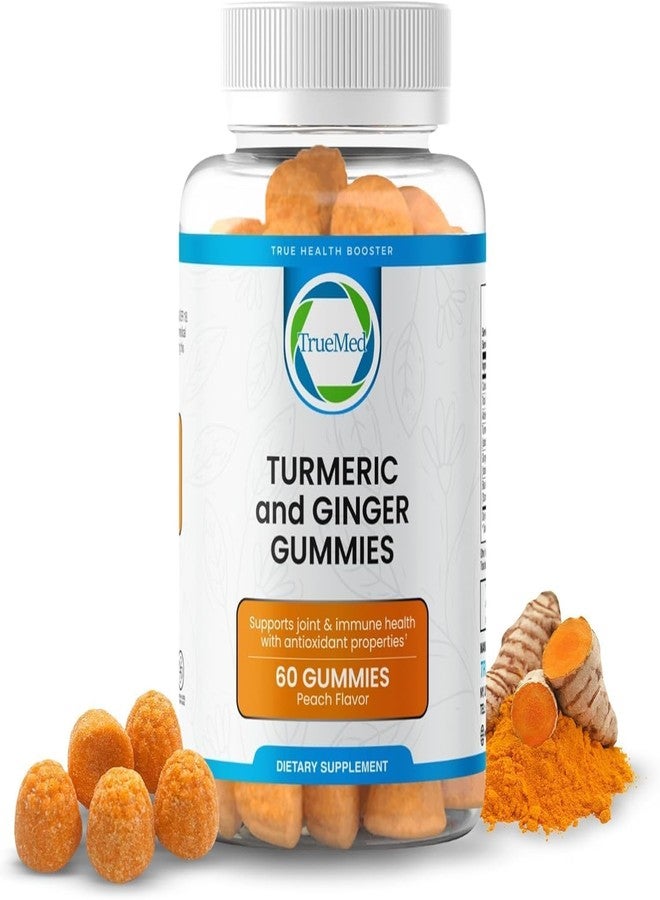 Truemed Turmeric and Ginger Gummies – 95% Curcuminoids & 5% Gingerols, Turmeric Gummies for Inflammation & Joint Health, with Black Pepper Extract, Peach Flavor, USA Made, 60 Count - Image 1