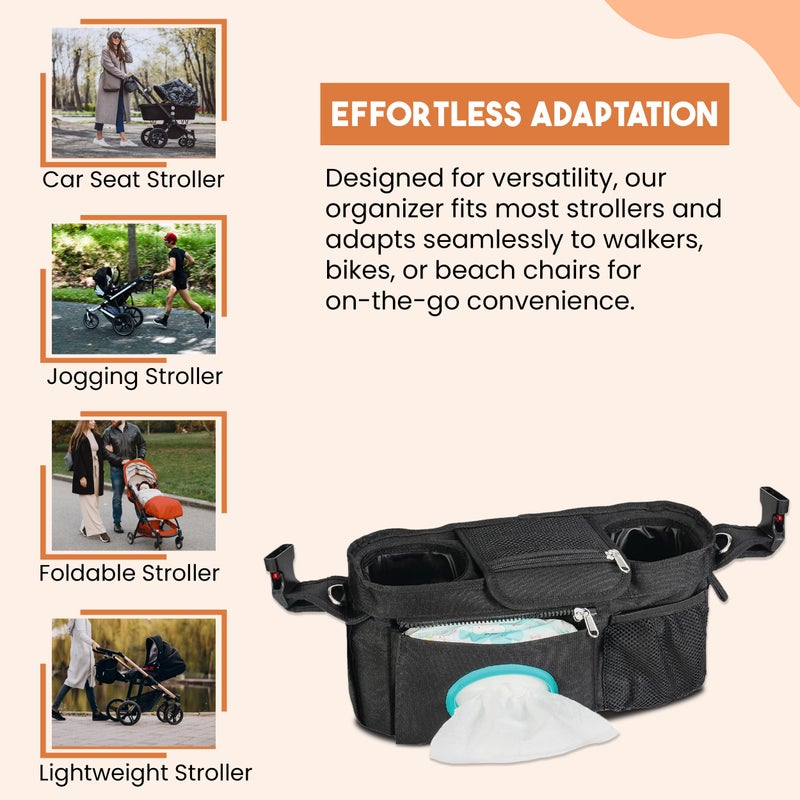 HAPPY PATH & CO. Universal Stroller Organizer with Cup Holder - Baby Caddy Organizer | Stroller Caddy Organizer w/ Anti-Slip Straps to Fit Various strollers like Uppababy, Doona, Nuna & More | Waterproof Walker Bag - Image 5