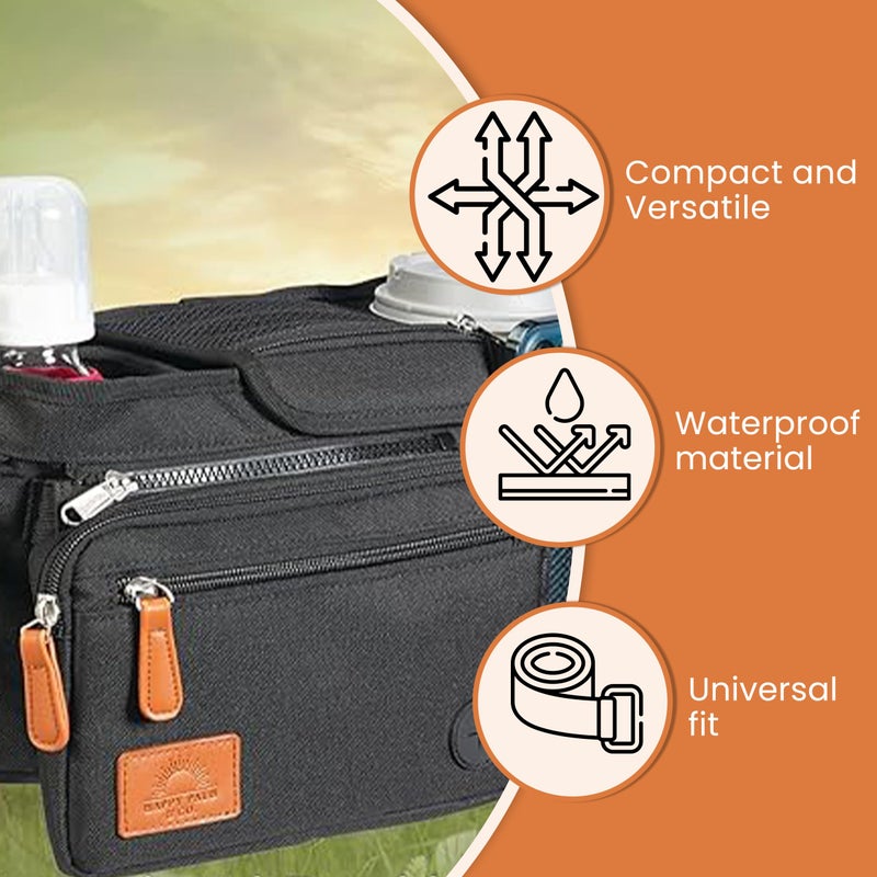 HAPPY PATH & CO. Universal Stroller Organizer with Cup Holder - Baby Caddy Organizer | Stroller Caddy Organizer w/ Anti-Slip Straps to Fit Various strollers like Uppababy, Doona, Nuna & More | Waterproof Walker Bag - Image 4