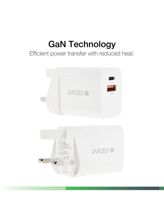 Dviced Wall charger 35W GaN with 1 USB-A 1 USB-C port , UK plug - White - Image 4