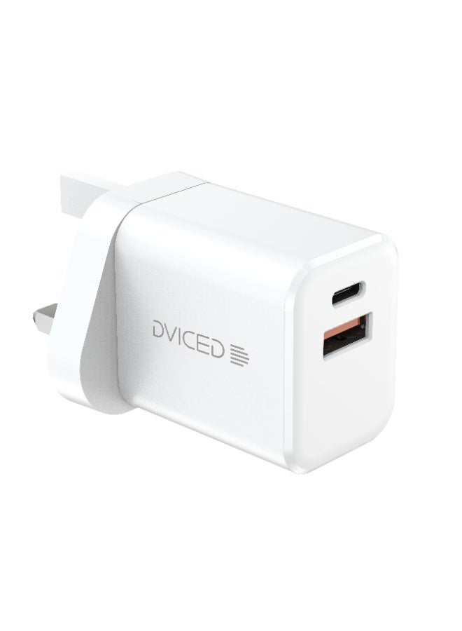 Dviced Wall charger 35W GaN with 1 USB-A 1 USB-C port , UK plug - White - Image 1