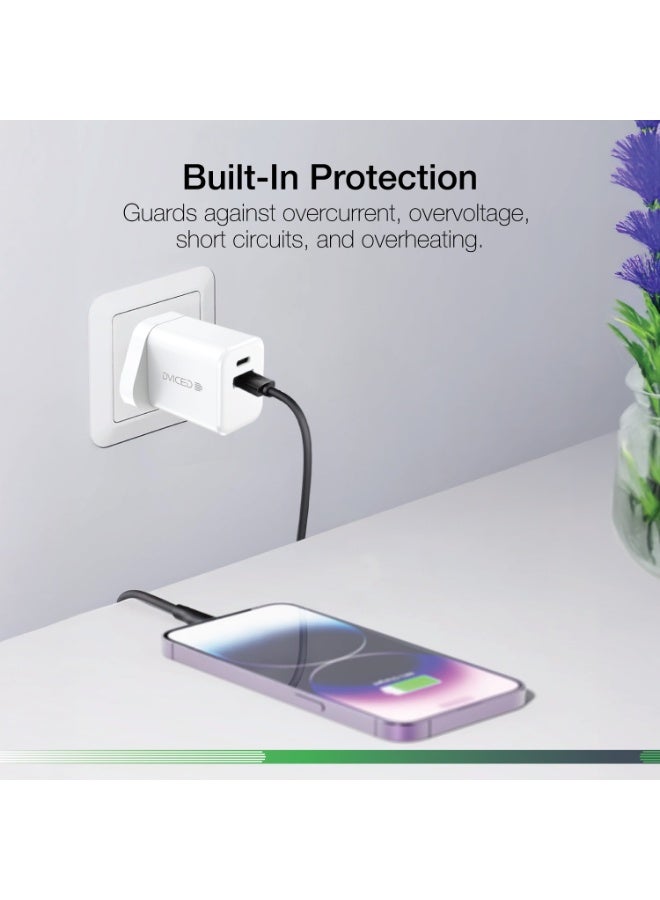 Dviced Wall charger 35W GaN with 1 USB-A 1 USB-C port , UK plug - White - Image 5